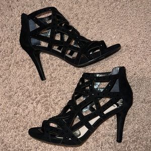 Black Strappy Sparkly Heels with Zipper. Size 9.5.